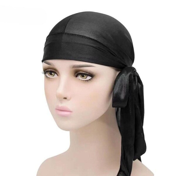 Premium Designer Doo Rag Black Velvet Silky Durag Men Women Wave Cap Headwear