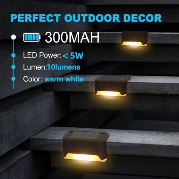 4pcs Pathway Stairs Step Fence Lamp Outdoor Solar LED Deck Lights Path Brown