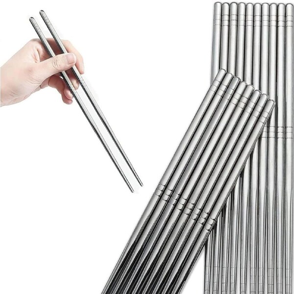 Stainless Steel Chopsticks 22.5cm Reusable Cutlery Asian Chinese Dinner 10 Pairs