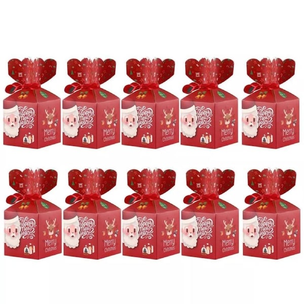 10x Christmas Gift Box Wrapping Bag Candy Boxes Party Favour Present Red