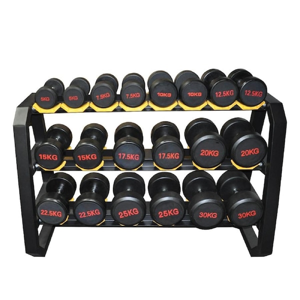 5kg To 30kg Total 330kg 10 Pairs Commercial Rubber Dumbbell Set with Rack