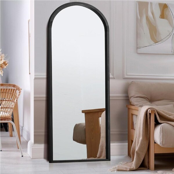 Oikiture Wooden Full Length Mirror 180x70cm Arched Dressing Floor Mirrors Black