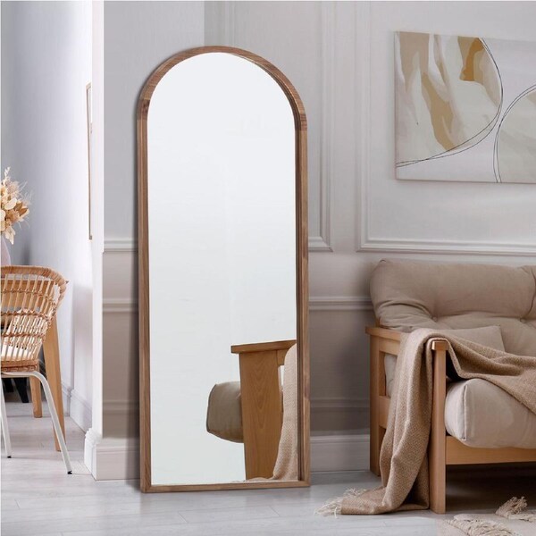 Oikiture Wooden Full Length Mirror 180x70cm Arched Dressing Floor Mirrors Walnut