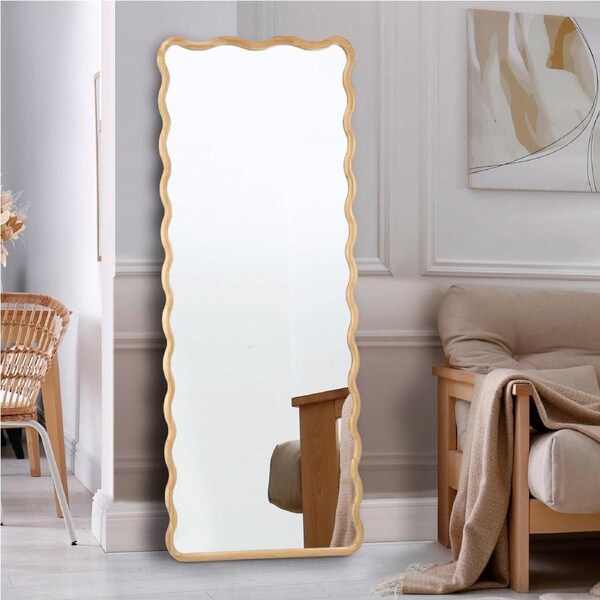 Oikiture Wooden Full Length Mirror 180x70cm Wavy Dressing Floor Mirrors