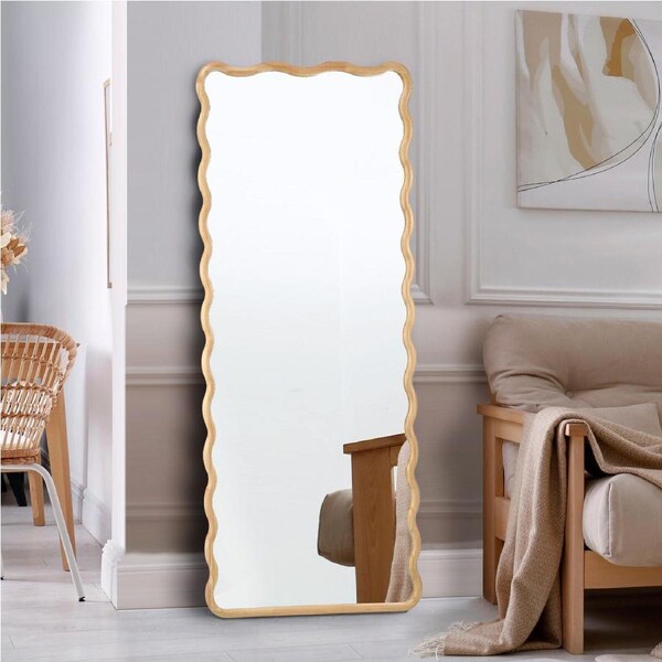 Oikiture Wooden Full Length Mirror 165x60cm Wavy Dressing Floor Mirrors