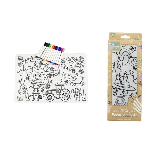 Koala Dream Drawing Mat Reusable Silicone with Markers 38cm Farm Animals, Eleganter CA3030D