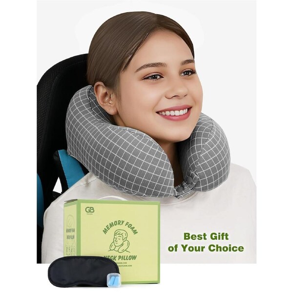 Advwin Travel Pillow Memory Foam Neck Pillow Classic Grey