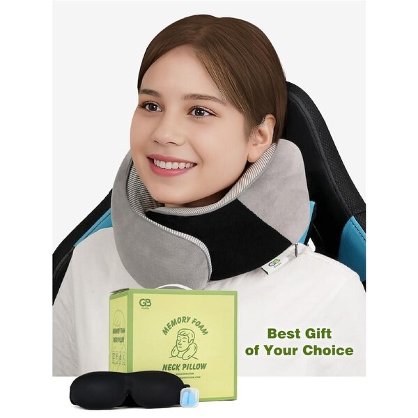 Advwin Travel Pillow Memory Foam Neck Pillow Light Grey