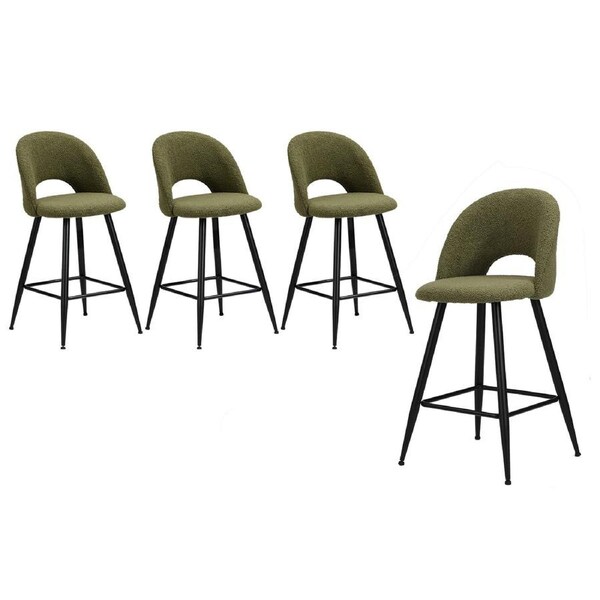Oikiture 4x Bar Stools Kitchen Counter Stool Dining Chairs Boucle Green HORN