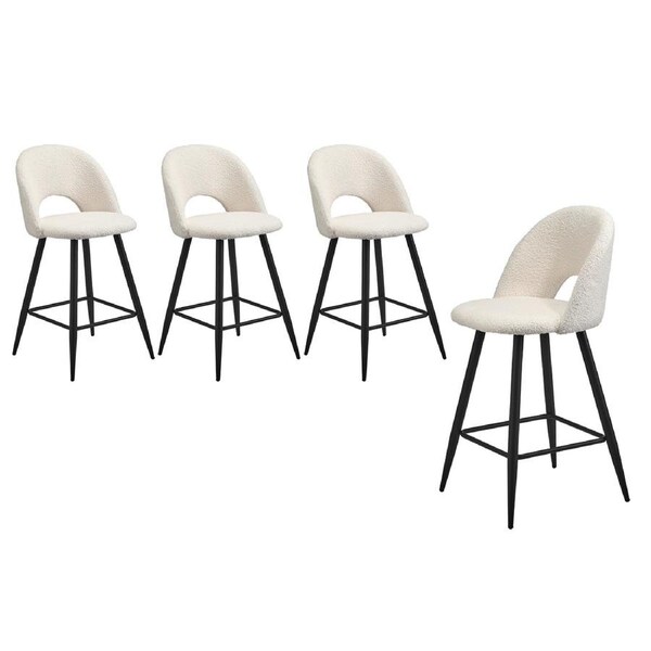 Oikiture 4x Bar Stools Kitchen Counter Stool Dining Chairs Boucle White HORN