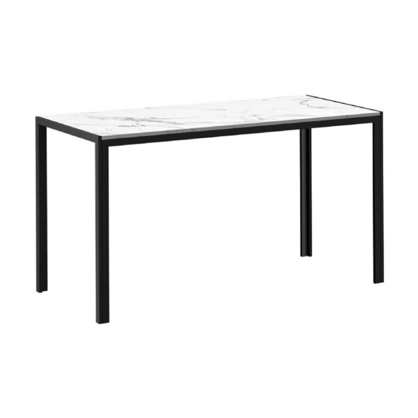 Oikiture 140cm Dining Table Rectangular Kitchen Table with Metal Leg White&Black