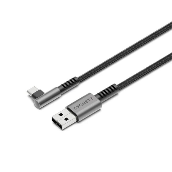 Cygnett - Unite Right-Angle 1m USB-C to USB-A (2.0) Cable - Black