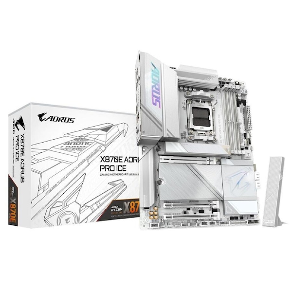 Gigabyte X870E AORUS PRO ICE AMD AM5 ATX Motherboard 4x DDR5~256GB,3x PCIe x16, 4x M.2, 4x SATA 6,7x USB 3.2, 2x USB2.0, 2x USB-C,