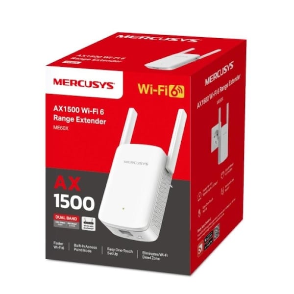 Mercusys ME60X AX1500 Wi-Fi 6 Range Extender, Dual Band Speeds up to 1500Mbps, 300Mbps@2.4 GHz, 1201Mbps@ 5 GHz
