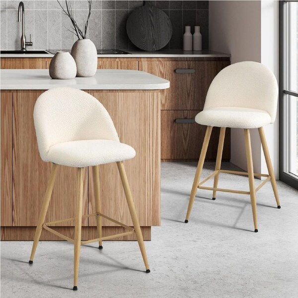 Oikiture 2x Bar Stools Kitchen Stool Boucle Fabric Counter Chairs