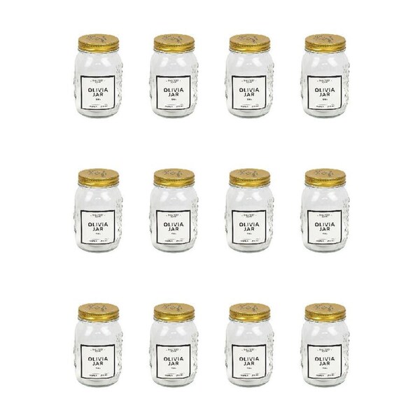 12PK The Styled Room Glass Olivia Preserving Jar Food Container 500ml Clear/Gold