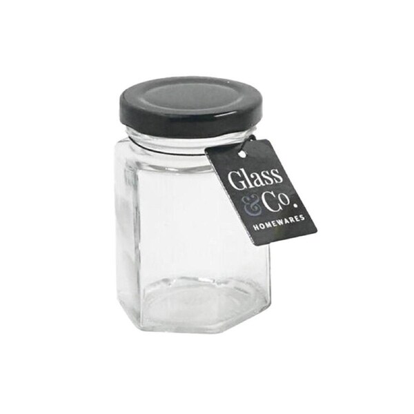 36PK Glass & Co Cleo Mini Hex Glass Jar Container Assorted Blck/Gld/Wht 100ml