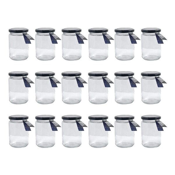 18PK Glass & Co Cleo Round Med Glass Jar Assorted Black/Gold/White 340ml