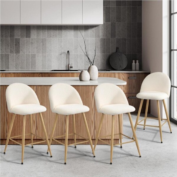 Oikiture 4x Bar Stools Kitchen Stool Boucle Fabric Counter Chairs