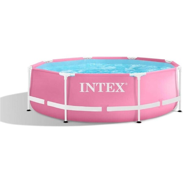 Intex Pink Metal Frame Outdoor Backyard 3ply Swimming Pool 2.44mx76cm 6y+