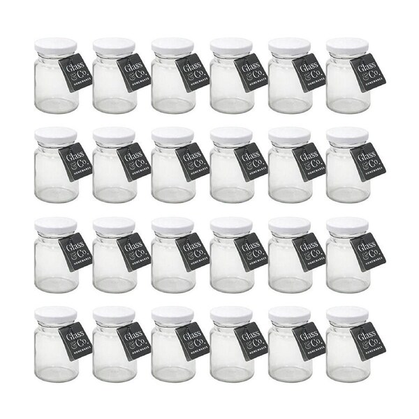 24PK Glass & Co Round Mini Glass Jar Container Assorted Black/Gold/White 100ml
