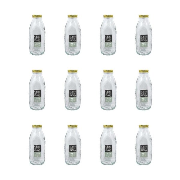 12PK Glass & Co Preserve Glass Bottle Tropical Container w/ Lid Clear/Gold 1L