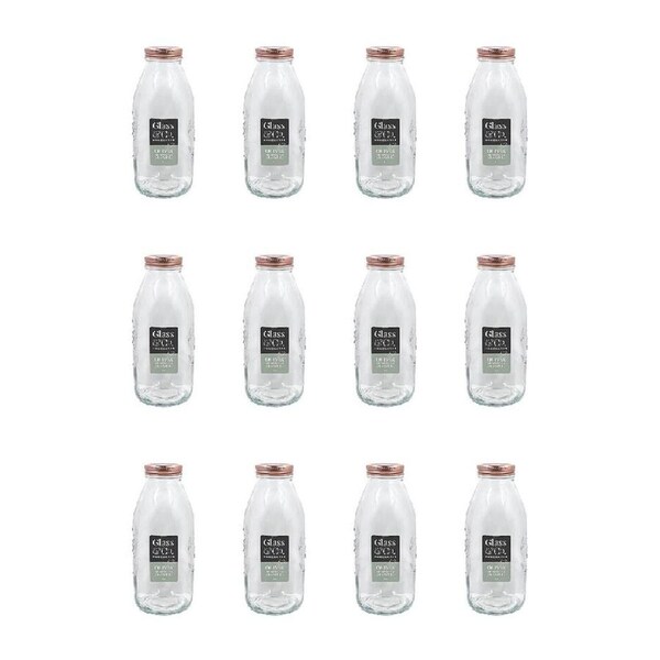 12PK Glass & Co Preserve Glass Bottle Tropical Container w/ Lid Rose Gold 1L