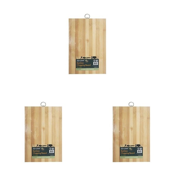 3PK Topchef Non Slip Bamboo Chopping Board 30x20cm Wooden Cutting Board Brown