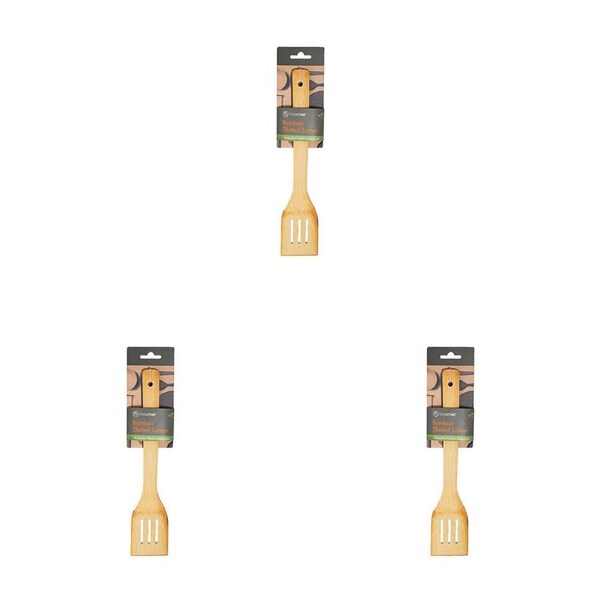 3PK Topchef Non-Stick Bamboo Slotted Turner Wooden Cooking Kitchen Utensil Brown
