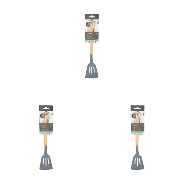 3PK Topchef Non Stick Silicone Slotted Turner w/ Wood Handle Kitchen Spatula