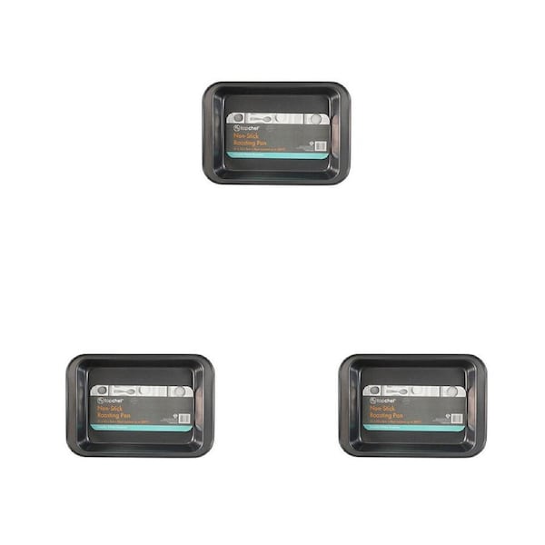 3PK Topchef Non-Stick Roasting Pan Small 31x22cm Carbon Steel Baking Tray Black