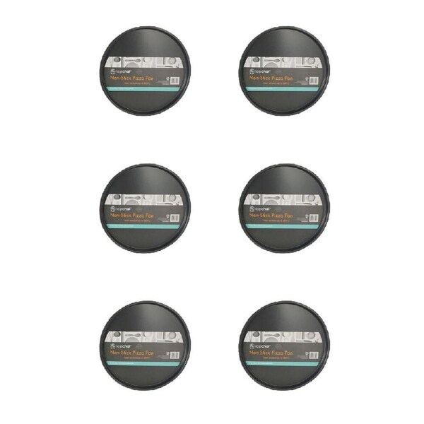 6PK Topchef Non-Stick Pizza Pan 29x1.5cm Carbon Steel Pizza Baking Tray Black