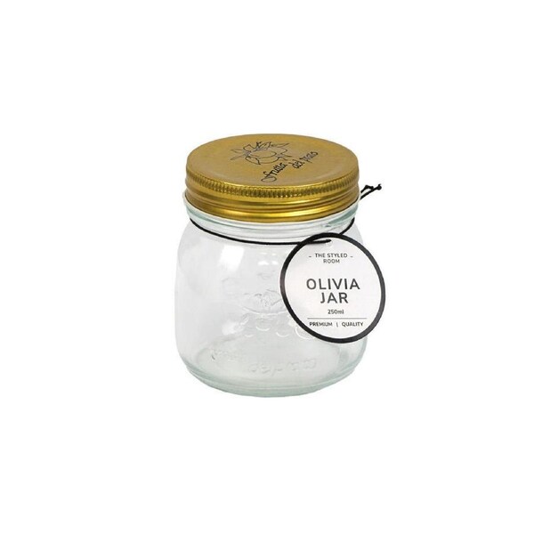 36PK The Styled Room Glass Olivia Preserving Jar Food Container 250ml Clear/Gold