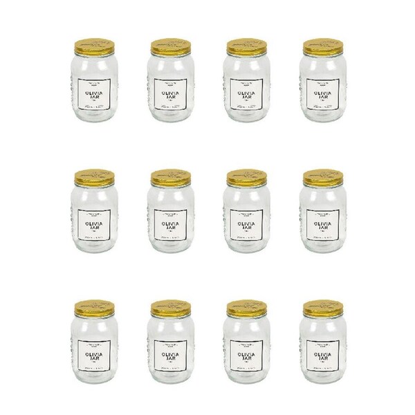 12PK The Styled Room Glass Olivia Preserving Jar Container 1000ml Clear/Gold