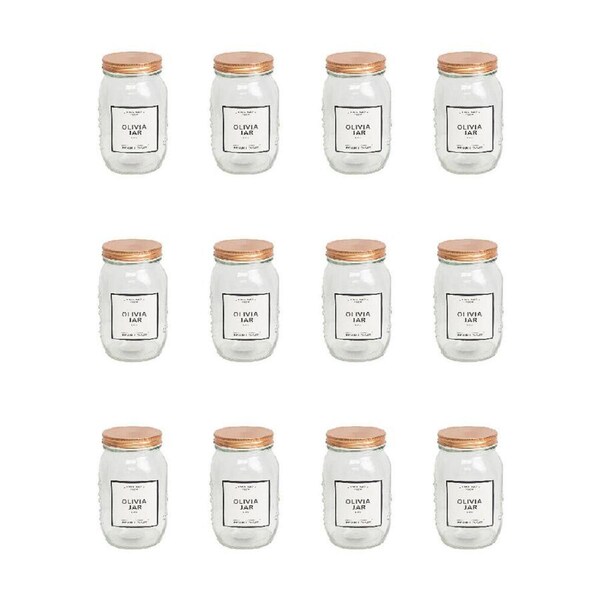 12PK The Styled Room Olivia Glass Preserve Jar Food Container Rose Gold 1000ml