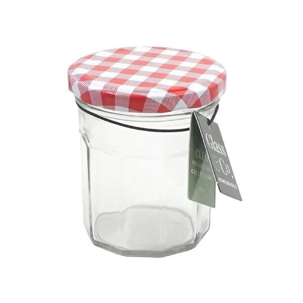 72PK Glass & Co Cleo Glass Jar Container w/ Checked Lid Clear/Red 185ml