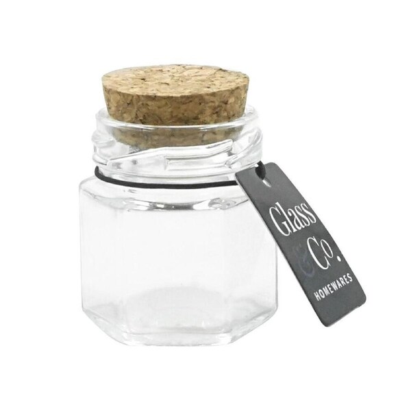 48PK Glass & Co Courtney Glass Hex Jar Container w/ Cork Lid Clear 45ml