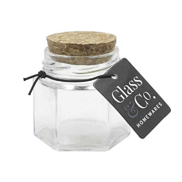 48PK Glass & Co Courtney Glass Hex Jar Container w/ Cork Lid Clear 65ml