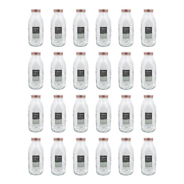 24PK Glass & Co Preserve Glass Bottle Tropical w/ Lid Clear/Rose Gold 1L