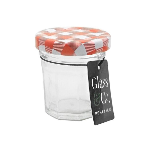 48PK Glass & Co Cleo Glass Jar Herb/Food Container w/ Checked Lid Clear/Red 40ml