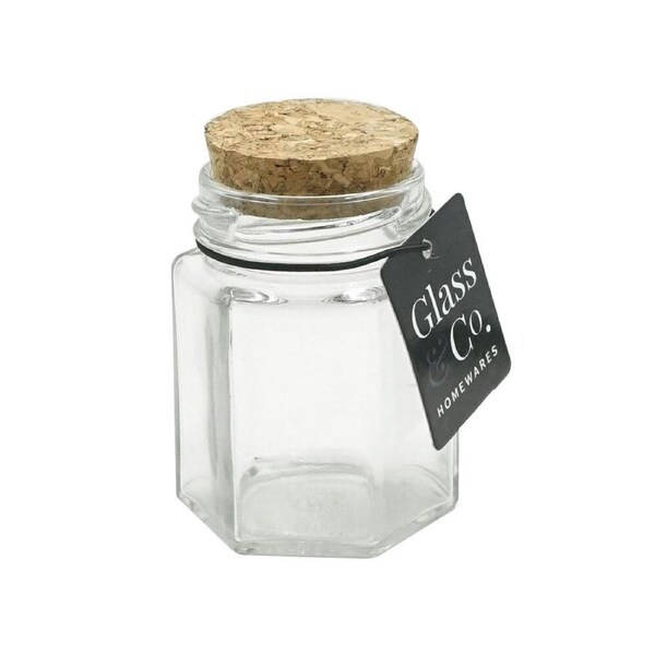48PK Glass & Co Courtney Glass Hex Jar Container w/ Cork Lid Clear 90ml