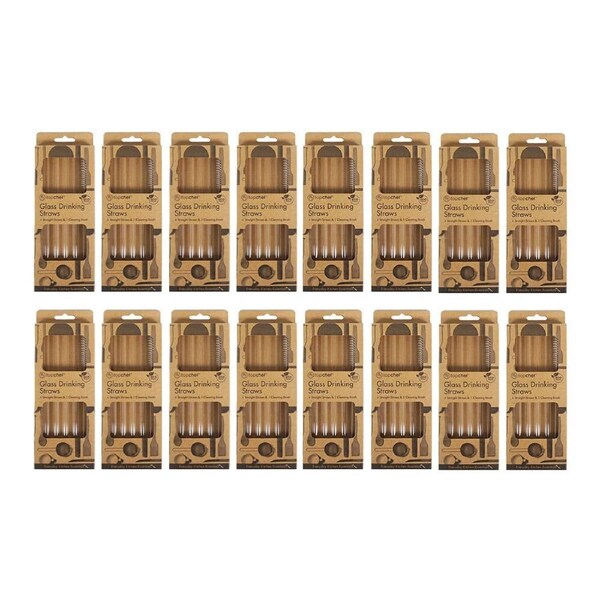 120pc Topchef Re-Usable Glass Drinking Liquid Straight Straws & Brush Clear