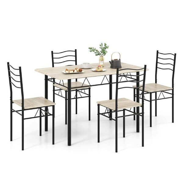 Costway 5pcs Wood Dining Table Chairs Set Kitchen Restaurant Black