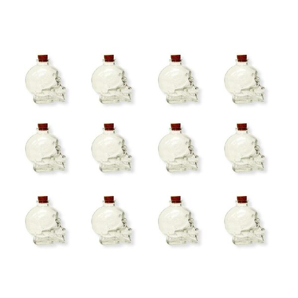 12PK Glass & Co Small Glass Skull Wine/Whiskey Drinking Bottle w/ Cap 180ml