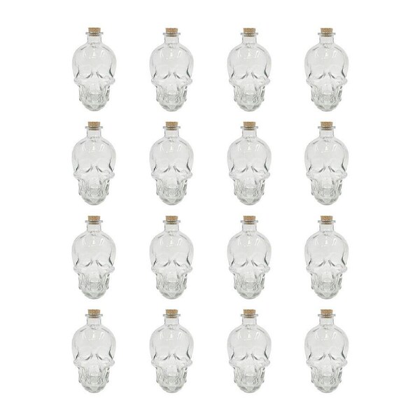 16PK Glass & Co Large Glass Skull Bottle Wine Container w/ Cork Lid Clear 800ml