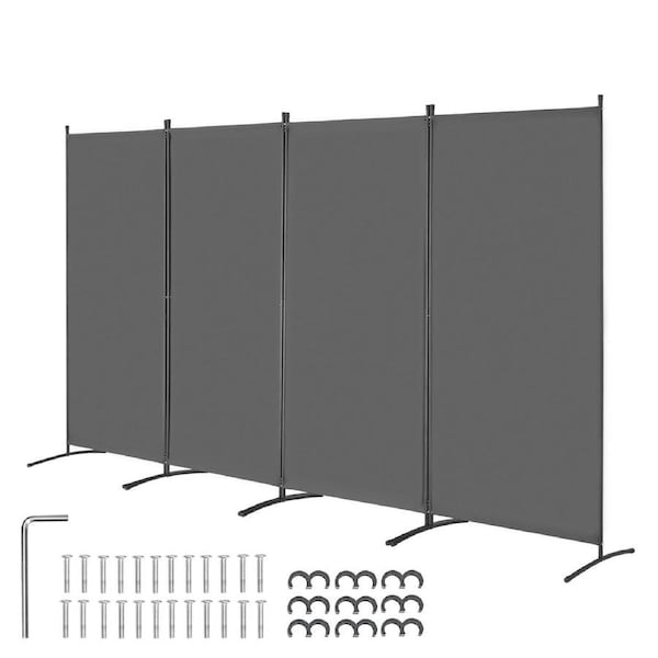 Room Divider 4 Panels Fabric Room Privacy Screen for Office Bedroom Grey