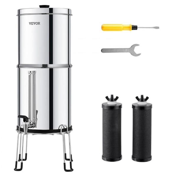 2.25G Gravity-fed Water Filter Countertop System Stainless Steel 2 Filters
