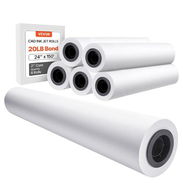 Wide Format Paper Plotter Paper 6 Rolls 609.6 mm x 45.7 m CAD Bond Rolls