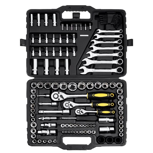 121-Piece Mechanics Tool Set 1/4" 3/8" 1/2" Drive Sockets SAE and Metric