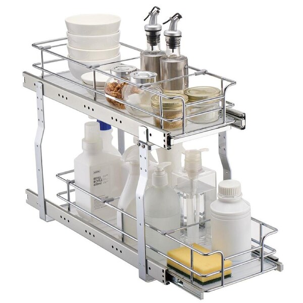 2-Tier Wire Pull Out Cabinet Under Sink Organizer 8.5"x21" Drawer Basket